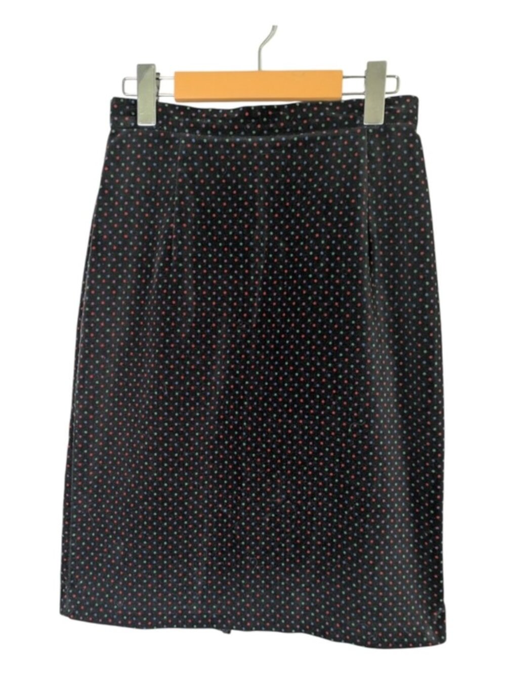 Charts Vintage Black Mix Velvet Pencil Skirt Multi-Colour Polka Dots Size 9/10